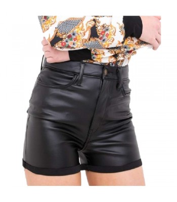 Women High Waist Fashion Short Black Genuine Lambskin Leather Hot Shorts Pants 
